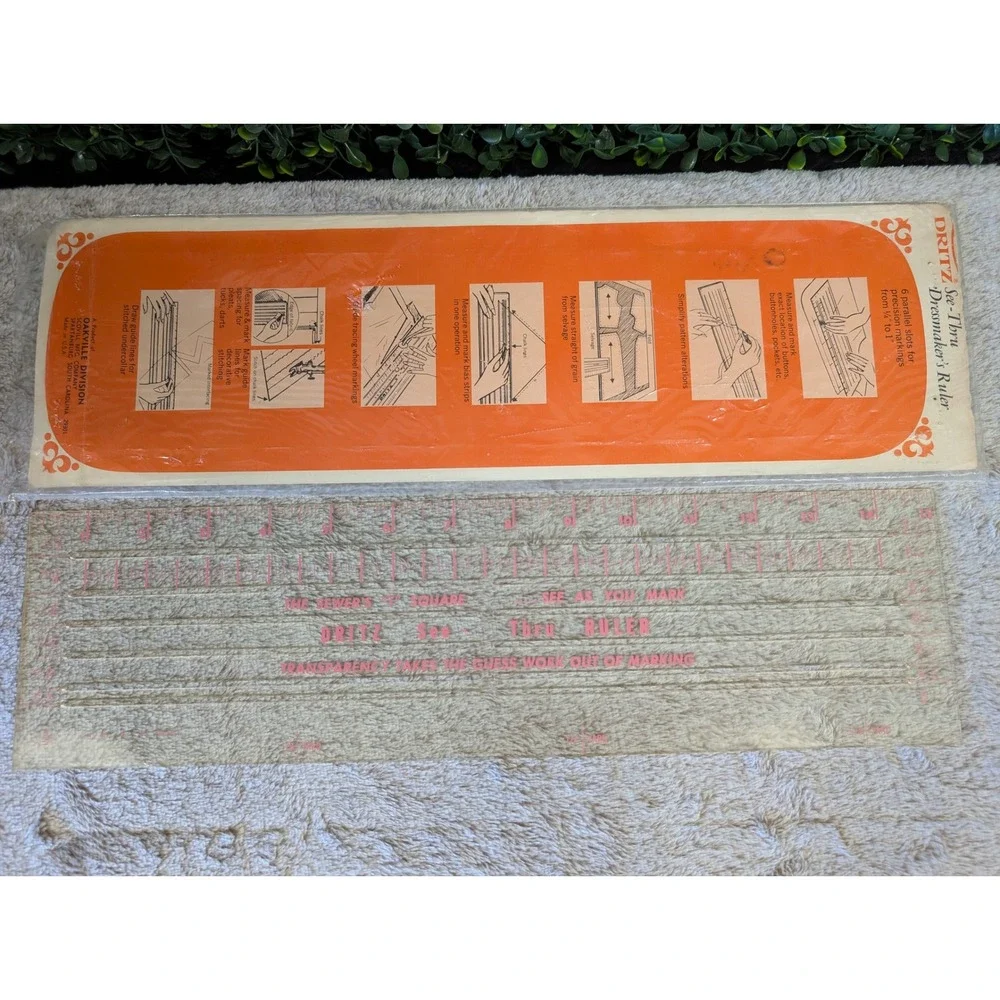 Vintage Dritz See-Thru Dressmakers‎ Ruler Transparent Sewing T-Square Tool